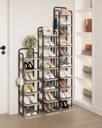 Hzuaneri 10-Tier Vertical Shoe Rack, Narrow Shoe Tower, High Shoe Rack with 2 Hooks, Adjustable Shelf, Small Space, Corner Shoe Rack, Entrance Passage, Living Room Greige SR11205B