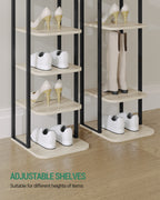 Hzuaneri 10-Tier Vertical Shoe Rack, Narrow Shoe Tower, High Shoe Rack with 2 Hooks, Adjustable Shelf, Small Space, Corner Shoe Rack, Entrance Passage, Living Room Greige SR11205B