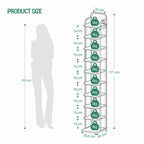 Hzuaneri 10-Tier Vertical Shoe Rack, Narrow Shoe Tower, High Shoe Rack with 2 Hooks, Adjustable Shelf, Small Space, Corner Shoe Rack, Entrance Passage, Living Room Greige SR11205B