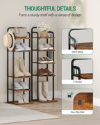 Hzuaneri Vertical Shoe Rack, 6-Tier Shoe Shelves, Wooden Shoe Organizer for Closet, Entryway, Rustic Brown and Black