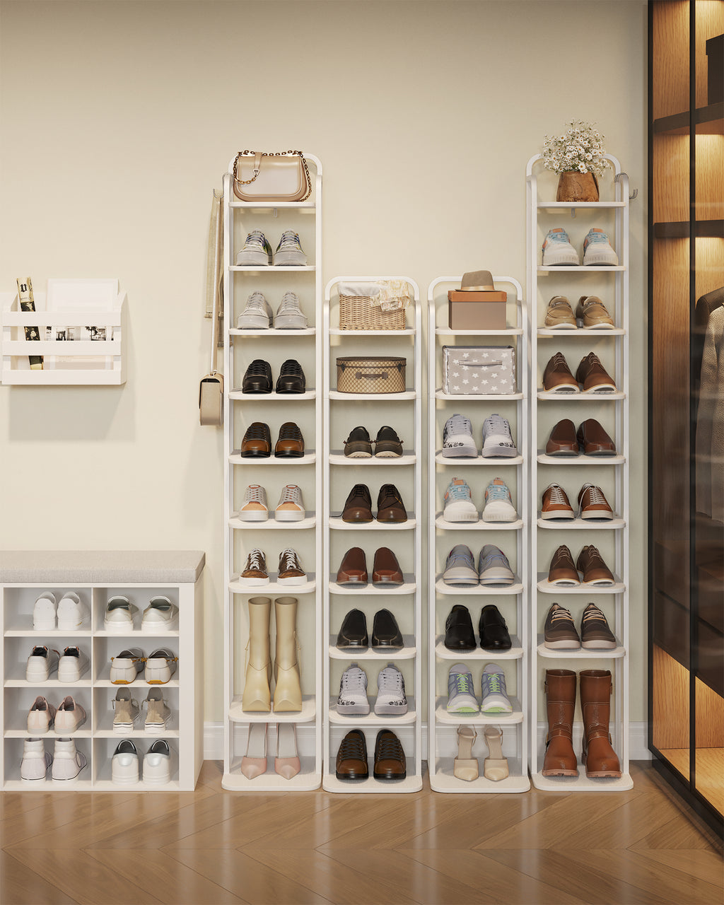 HEXCELEN  Adjustable Shoe Rack - Space-Saving Shoe Tower for Small Spaces