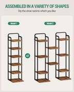 Hzuaneri Vertical Shoe Rack, 6-Tier Shoe Shelves, Wooden Shoe Organizer for Closet, Entryway, Rustic Brown and Black