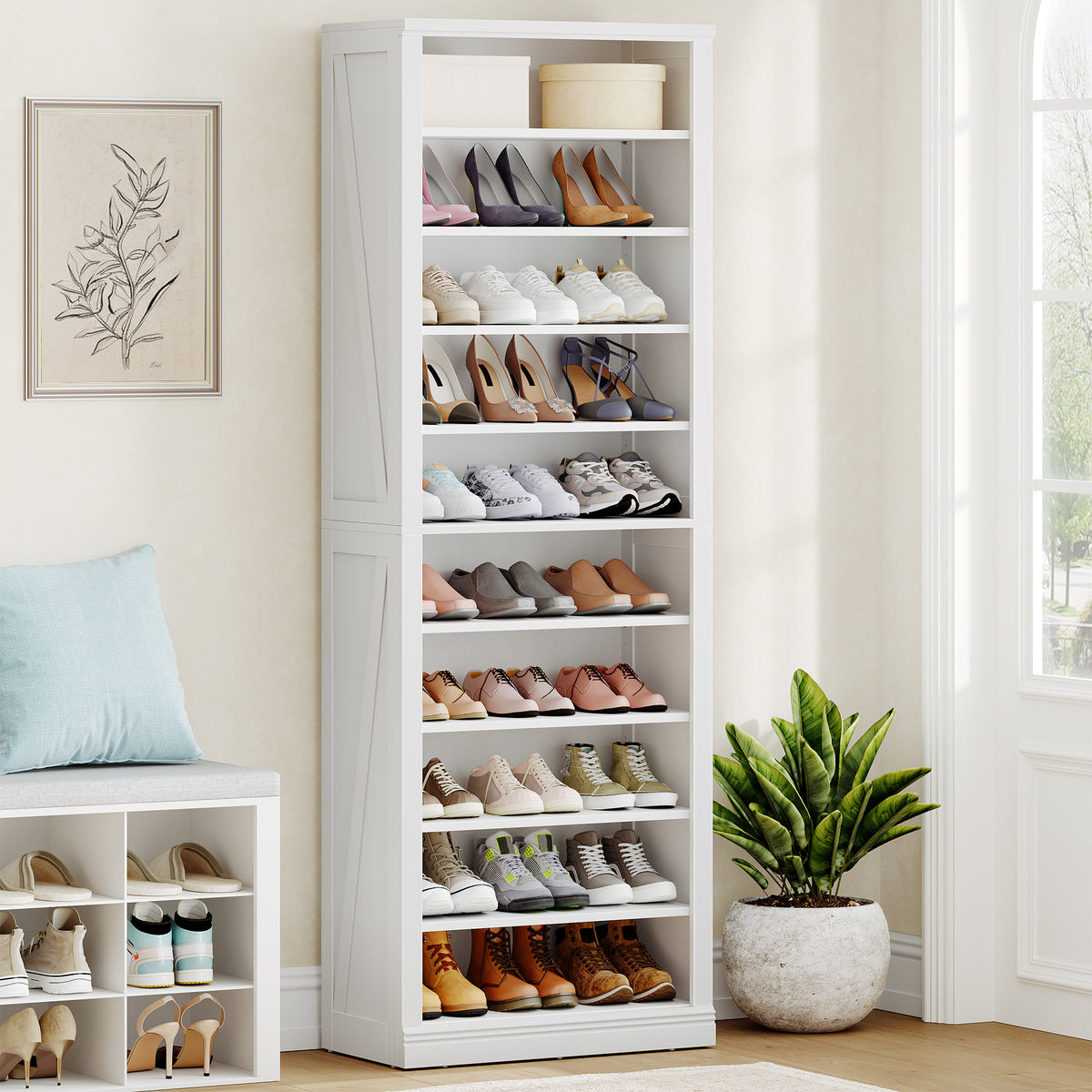 Hzuaneri Shoe Cabinet, Freestanding Shoe Cabinet with 27-30 Pairs, Adjustable Shelves, Shoe Cabinet for Entrance, Living Room, Bedroom, 10 Levels (62.5 W cm), White SR52603X