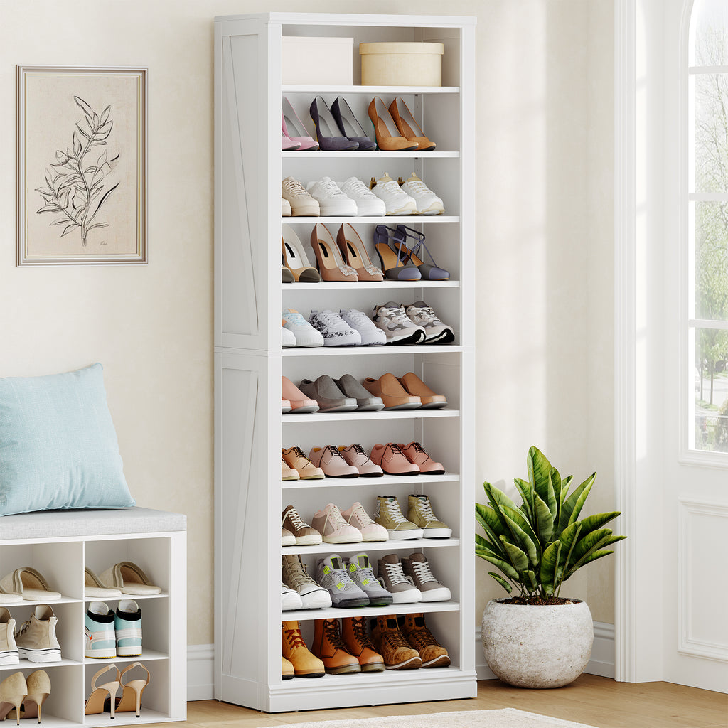 Hzuaneri Shoe Cabinet, Freestanding Shoe Cabinet with 27-30 Pairs, Adjustable Shelves, Shoe Cabinet for Entrance, Living Room, Bedroom, 10 Levels (62.5 W cm), White SR52603X