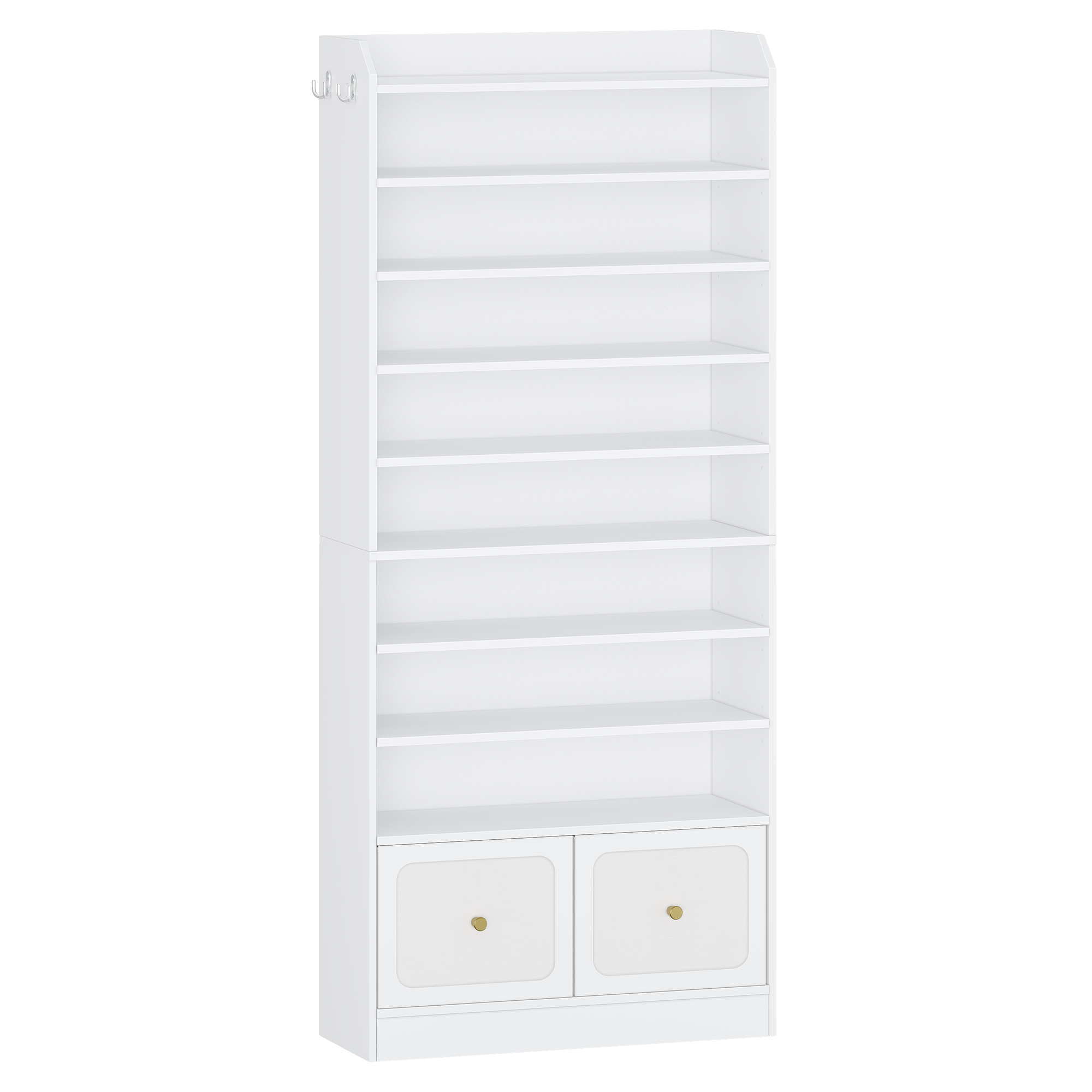 HEXCELEN Shoe Storage Cabinet, 10 Tiers Shoe Cabinet with 2 Cloth Drawers, Wooden Freestanding Shoes Organizer