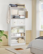 HEXCELEN Shoe Storage Cabinet, 10 Tiers Shoe Cabinet with 2 Cloth Drawers, Wooden Freestanding Shoes Organizer