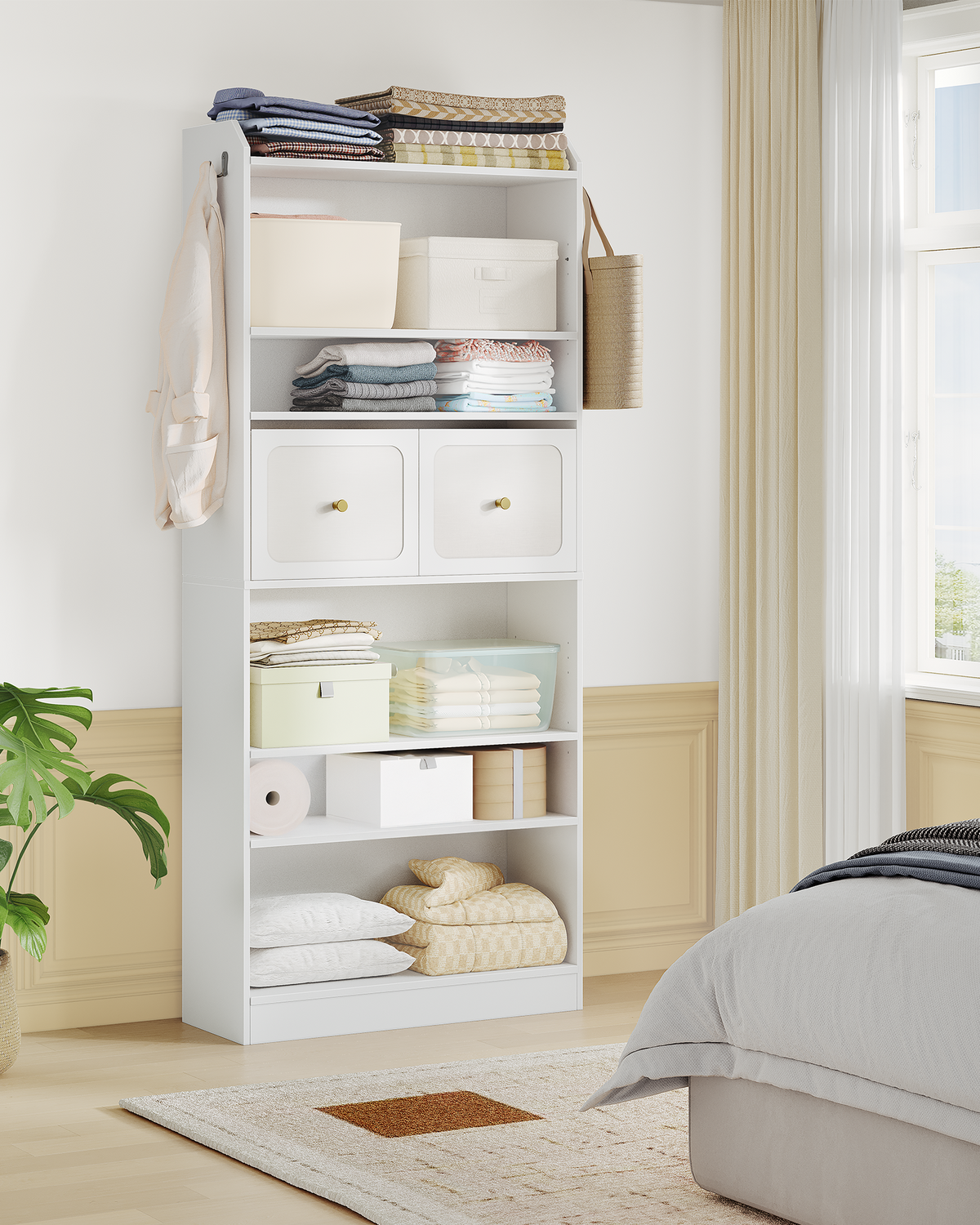 HEXCELEN Shoe Storage Cabinet, 10 Tiers Shoe Cabinet with 2 Cloth Drawers, Wooden Freestanding Shoes Organizer