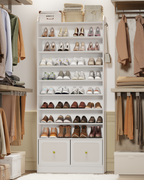 HEXCELEN Shoe Storage Cabinet, 10 Tiers Shoe Cabinet with 2 Cloth Drawers, Wooden Freestanding Shoes Organizer