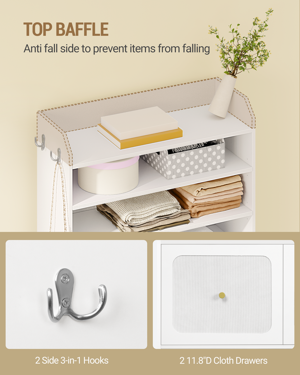 HEXCELEN Shoe Storage Cabinet, 10 Tiers Shoe Cabinet with 2 Cloth Drawers, Wooden Freestanding Shoes Organizer