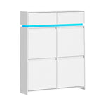 Hzuaneri Shoe Cabinet, Narrow Shoe Cabinet with LED Lighting, Shoe Rack, Adjustable Dividers, 20 Pairs, 4 Drop-Down Doors (100L), for Entryway, Hallway, White SR53603X