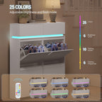 Hzuaneri Shoe Cabinet, Narrow Shoe Cabinet with LED Lighting, Shoe Rack, Adjustable Dividers, 20 Pairs, 4 Drop-Down Doors (100L), for Entryway, Hallway, White SR53603X