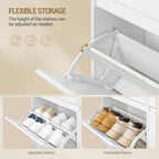 Hzuaneri Shoe Cabinet, Narrow Shoe Cabinet with LED Lighting, Shoe Rack, Adjustable Dividers, 20 Pairs, 4 Drop-Down Doors (100L), for Entryway, Hallway, White SR53603X
