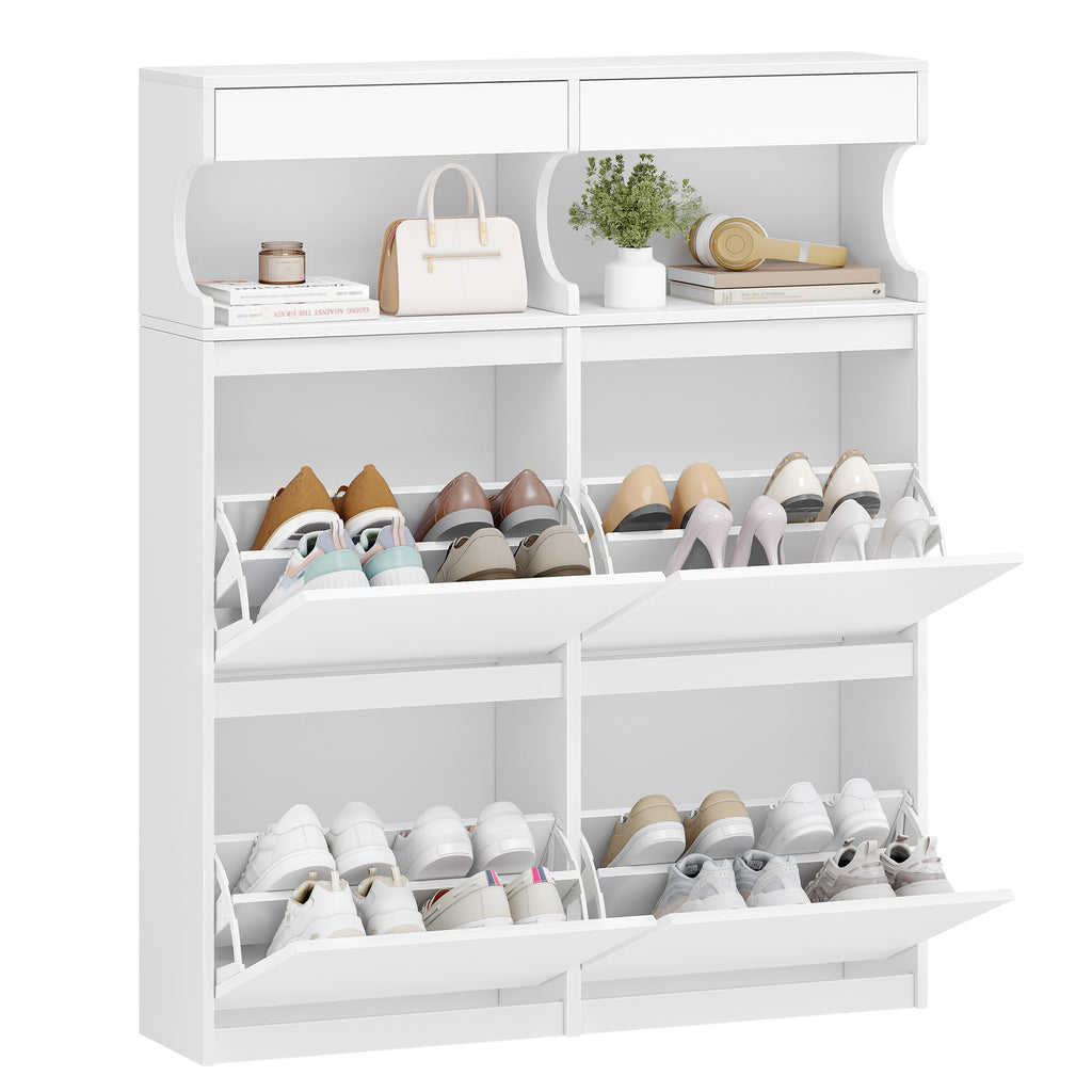 Hzuaneri Shoe Cabinet, Shoe Rack, Slim, Adjustable, Shoe Cabinet for Entrance, Hallway, Wardrobe, 20 Pairs, 4 Flaps (100 B cm), White SR56703X