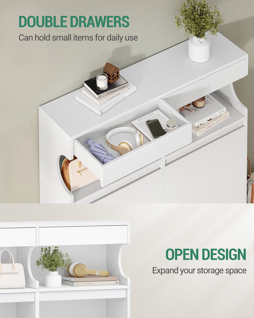 Hzuaneri Shoe Cabinet, Shoe Rack, Slim, Adjustable, Shoe Cabinet for Entrance, Hallway, Wardrobe, 20 Pairs, 4 Flaps (100 B cm), White SR56703X