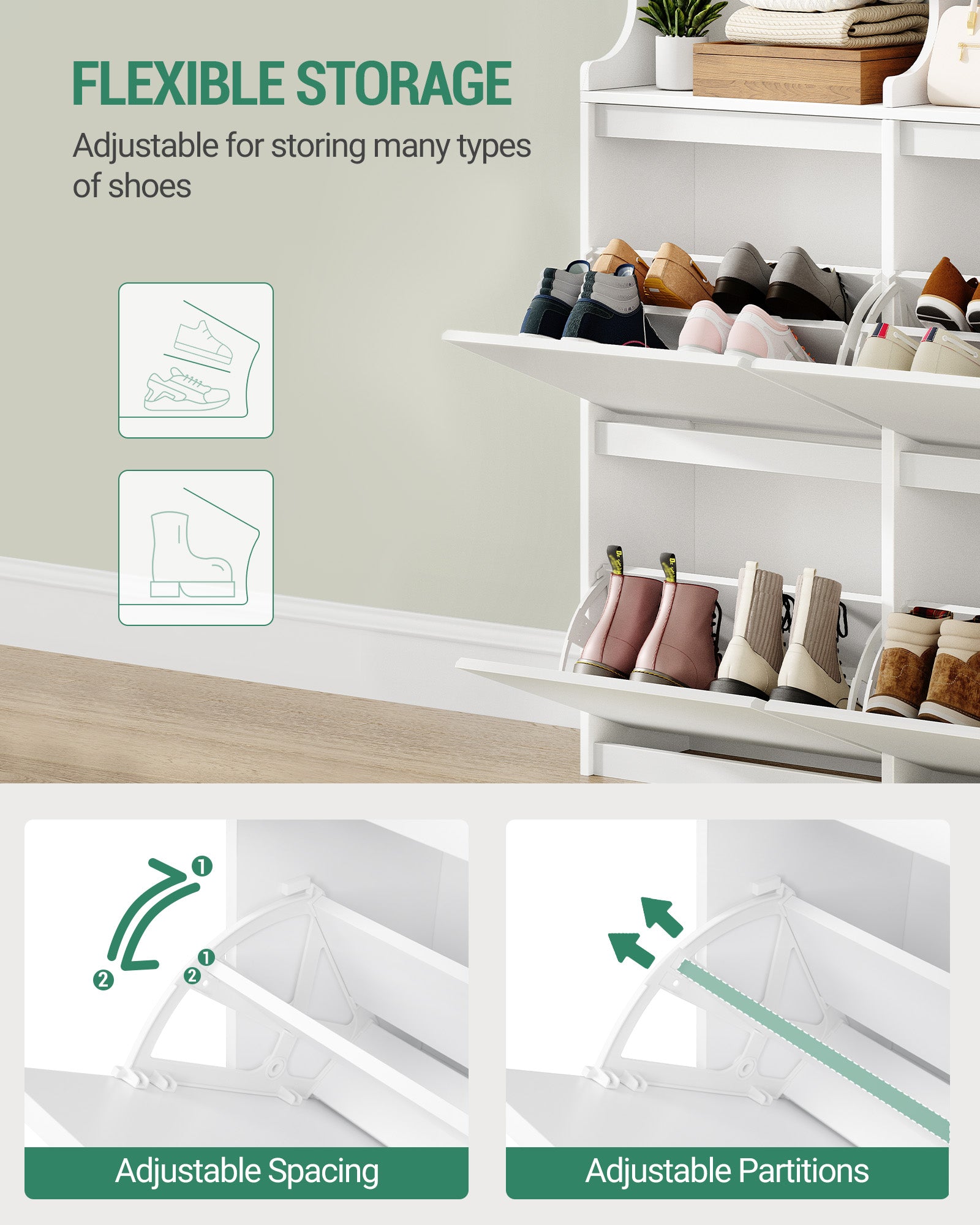 Hzuaneri Shoe Cabinet, Shoe Rack, Slim, Adjustable, Shoe Cabinet for Entrance, Hallway, Wardrobe, 20 Pairs, 4 Flaps (100 B cm), White SR56703X