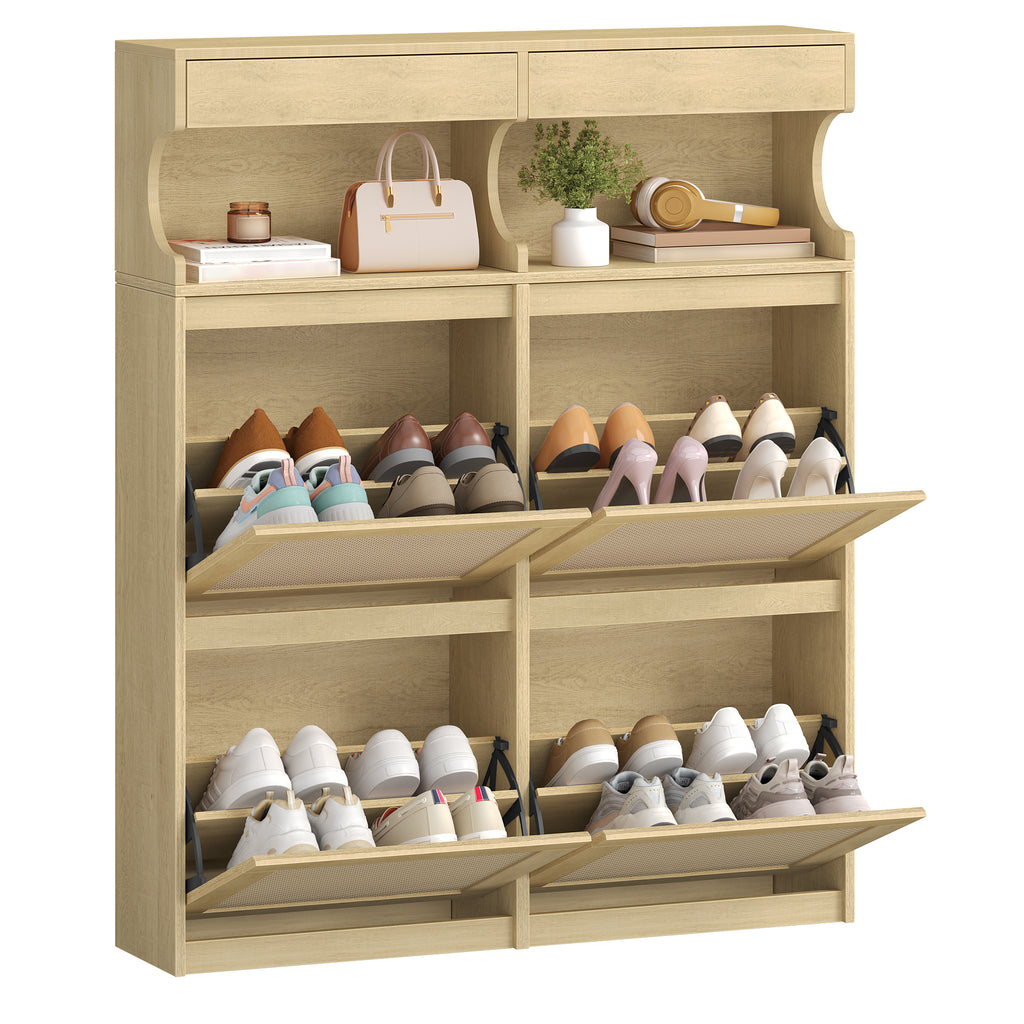 Hzuaneri Shoe Cabinet, Shoe Rack, Shoe Cabinet, Narrow, Adjustable, Shoe Chest for Entrance, Hallway, Wardrobe, 20 Pairs, 4 Doors (100W cm), Yellow SR56702Y