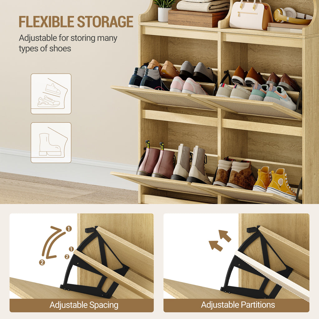 Hzuaneri Shoe Cabinet, Shoe Rack, Shoe Cabinet, Narrow, Adjustable, Shoe Chest for Entrance, Hallway, Wardrobe, 20 Pairs, 4 Doors (100W cm), Yellow SR56702Y
