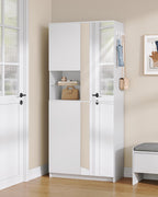Hzuaneri shoe cabinet, tall, with mirrored door, push-to-open mechanism, adjustable shelves, holds 36-40 pairs of shoes, 2 hooks, open compartments, multi-purpose cabinet for hallway or entryway, 36 x 80 x 180 cm, white,SR62203X