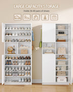 Hzuaneri shoe cabinet, tall, with mirrored door, push-to-open mechanism, adjustable shelves, holds 36-40 pairs of shoes, 2 hooks, open compartments, multi-purpose cabinet for hallway or entryway, 36 x 80 x 180 cm, white,SR62203X