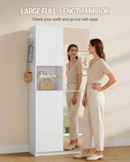Hzuaneri shoe cabinet, tall, with mirrored door, push-to-open mechanism, adjustable shelves, holds 36-40 pairs of shoes, 2 hooks, open compartments, multi-purpose cabinet for hallway or entryway, 36 x 80 x 180 cm, white,SR62203X