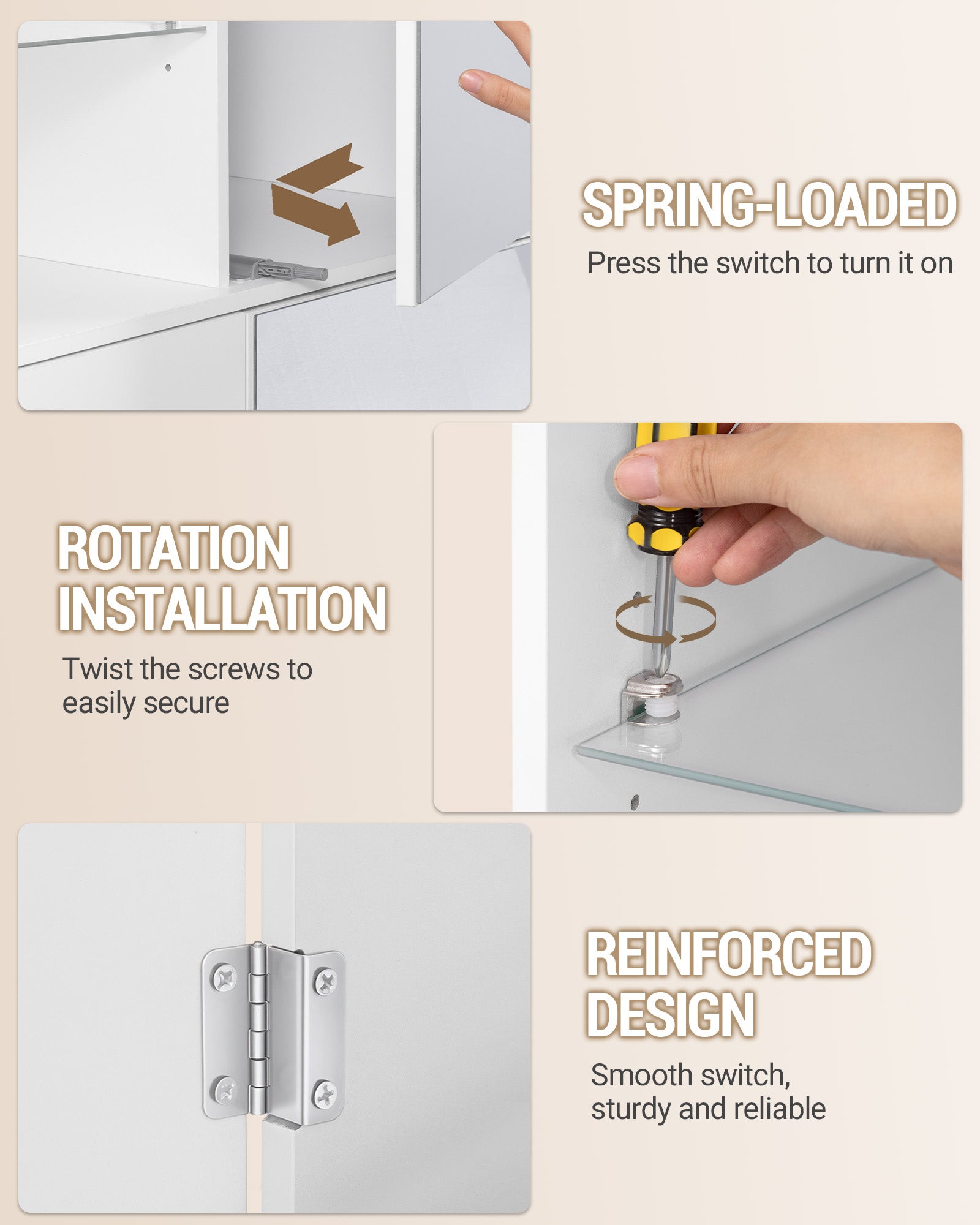 Hzuaneri shoe cabinet, tall, with mirrored door, push-to-open mechanism, adjustable shelves, holds 36-40 pairs of shoes, 2 hooks, open compartments, multi-purpose cabinet for hallway or entryway, 36 x 80 x 180 cm, white,SR62203X