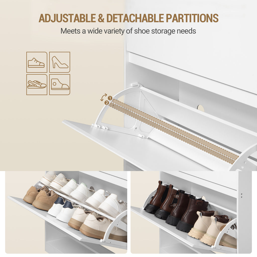 Hzuaneri Shoe Cabinet, Shoe Storage, Wooden Shoe Rack, Open Compartment, Adjustable Divider, 18-21 Pairs, Large Capacity for Hallway, Wardrobe, 3 Flaps (60 W cm), White SR63103X