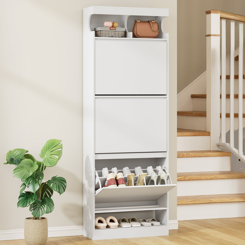 Hzuaneri Shoe Cabinet, Shoe Storage, Wooden Shoe Rack, Open Compartment, Adjustable Divider, 18-21 Pairs, Large Capacity for Hallway, Wardrobe, 3 Flaps (60 W cm), White SR63103X