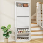 Hzuaneri Shoe Cabinet, Shoe Storage, Wooden Shoe Rack, Open Compartment, Adjustable Divider, 18-21 Pairs, Large Capacity for Hallway, Wardrobe, 3 Flaps (60 W cm), White SR63103X