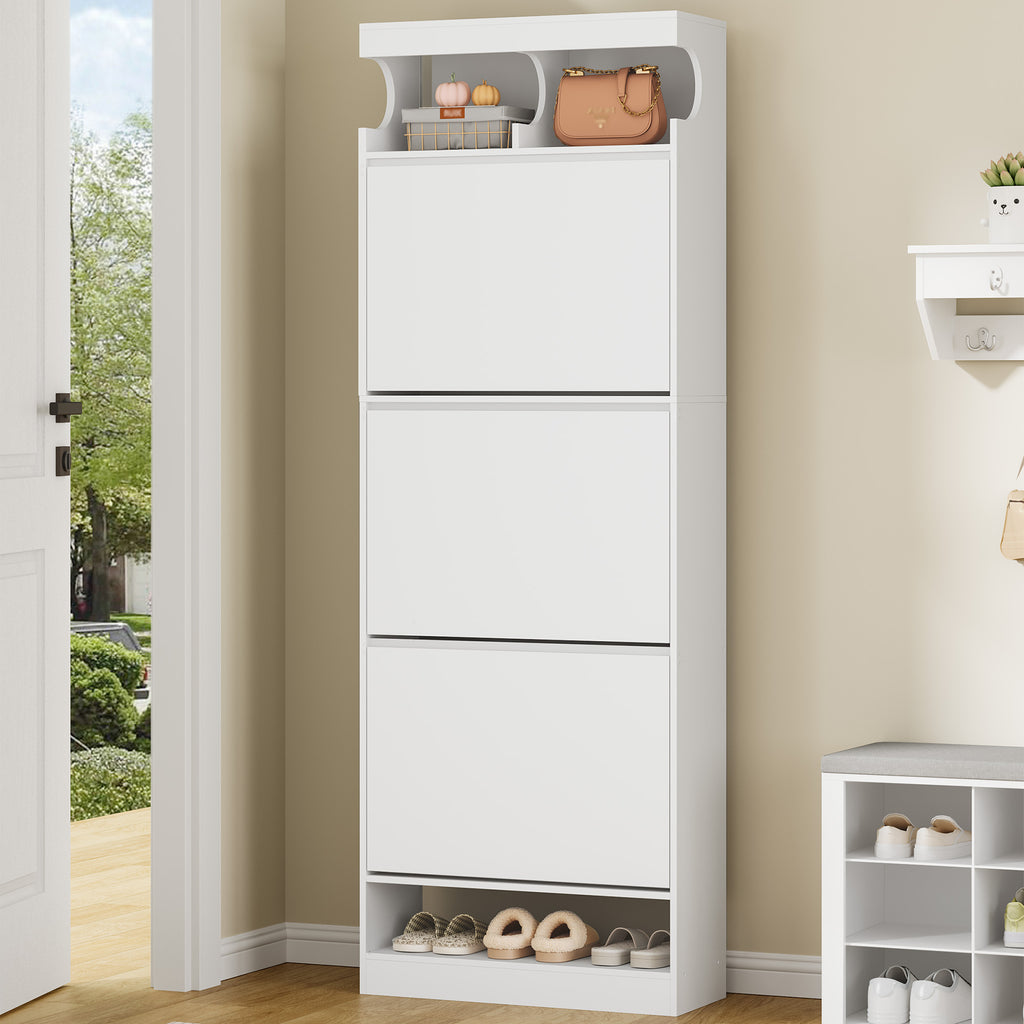 Hzuaneri Shoe Cabinet, Shoe Storage, Wooden Shoe Rack, Open Compartment, Adjustable Divider, 18-21 Pairs, Large Capacity for Hallway, Wardrobe, 3 Flaps (60 W cm), White SR63103X