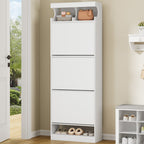 Hzuaneri Shoe Cabinet, Shoe Storage, Wooden Shoe Rack, Open Compartment, Adjustable Divider, 18-21 Pairs, Large Capacity for Hallway, Wardrobe, 3 Flaps (60 W cm), White SR63103X
