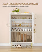Hzuaneri Shoe Cabinet, Shoe Chest with 5 Levels, Adjustable Shelves, 16-20 Pairs, Gold Handle, Freestanding Shoe Cabinet for Entrance, Hallway, Wardrobe, 36 × 74 × 115 cm, White SR67803A
