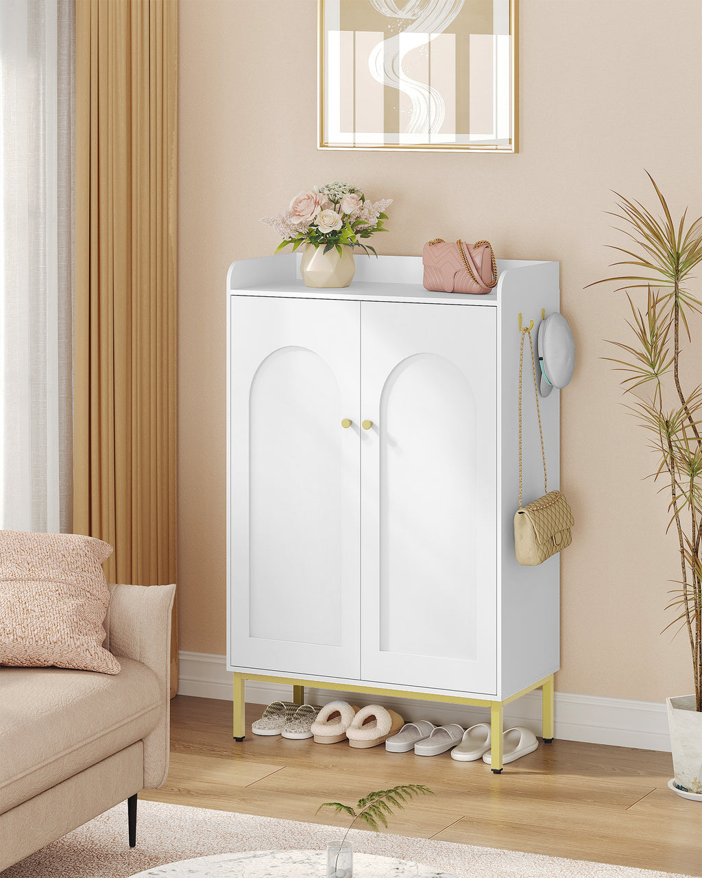 Hzuaneri Shoe Cabinet, Shoe Chest with 5 Levels, Adjustable Shelves, 16-20 Pairs, Gold Handle, Freestanding Shoe Cabinet for Entrance, Hallway, Wardrobe, 36 × 74 × 115 cm, White SR67803A
