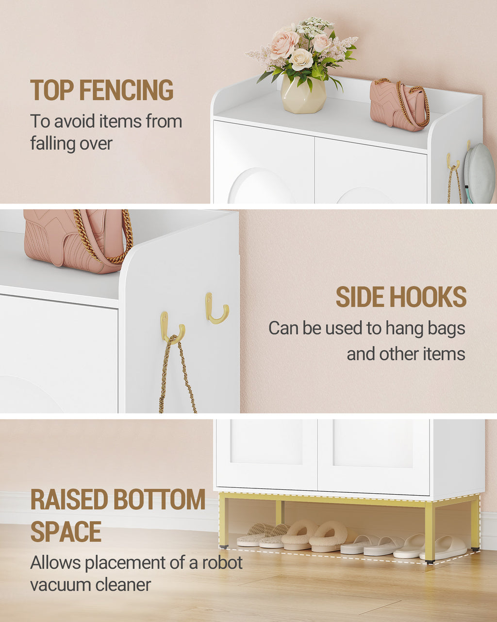 Hzuaneri Shoe Cabinet, Shoe Chest with 5 Levels, Adjustable Shelves, 16-20 Pairs, Gold Handle, Freestanding Shoe Cabinet for Entrance, Hallway, Wardrobe, 36 × 74 × 115 cm, White SR67803A