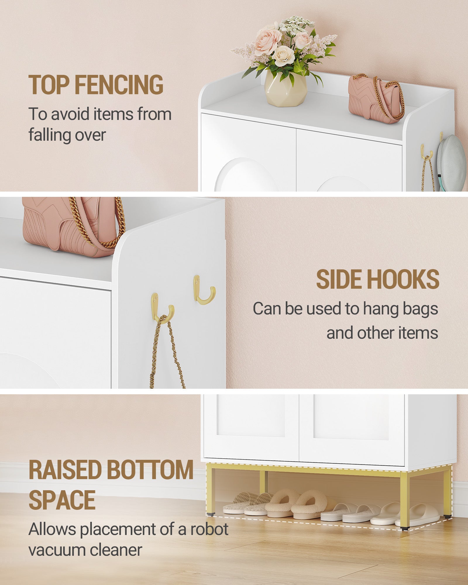 Hzuaneri Shoe Cabinet, Shoe Chest with 5 Levels, Adjustable Shelves, 16-20 Pairs, Gold Handle, Freestanding Shoe Cabinet for Entrance, Hallway, Wardrobe, 36 × 74 × 115 cm, White SR67803A