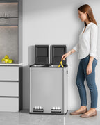 Hzuaneri Kitchen Trash Can, 2 x 30 L, 2-Compartment Waste Separation System 60 L, Stainless Steel Kitchen Trash Can, Pedal Bin, Quiet Slow-Descending Waste Bin, with 15 Exclusive Waste Bags, Silver SW06099E
