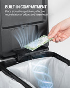 Hzuaneri Kitchen Trash Can, 2 x 30 L, 2-Compartment Waste Separation System 60 L, Stainless Steel Kitchen Trash Can, Pedal Bin, Quiet Slow-Descending Waste Bin, with 15 Exclusive Waste Bags, Silver SW06099E