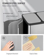 Hzuaneri Kitchen Trash Can, 2 x 30 L, 2-Compartment Waste Separation System 60 L, Stainless Steel Kitchen Trash Can, Pedal Bin, Quiet Slow-Descending Waste Bin, with 15 Exclusive Waste Bags, Silver SW06099E