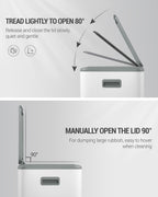 Hzuaneri Kitchen Trash Can, 2 x 30 L, 2-Compartment Waste Separation System 60 L, Stainless Steel Kitchen Trash Can, Pedal Bin, Quiet Slow-Descending Waste Bin, with 15 Exclusive Waste Bags, White SW06099W