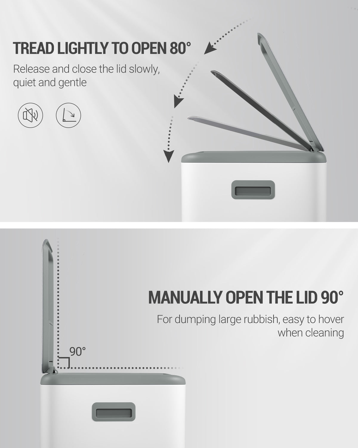 Hzuaneri Kitchen Trash Can, 2 x 30 L, 2-Compartment Waste Separation System 60 L, Stainless Steel Kitchen Trash Can, Pedal Bin, Quiet Slow-Descending Waste Bin, with 15 Exclusive Waste Bags, White SW06099W