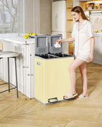 Hzuaneri Kitchen Trash Can, 2 x 30 L, 2-Compartment Waste Separation System 60 L, Stainless Steel Kitchen Trash Can, Pedal Bin, Quiet Slow-Descending Waste Bin, with 15 Exclusive Waste Bags, Beige SW06099Y