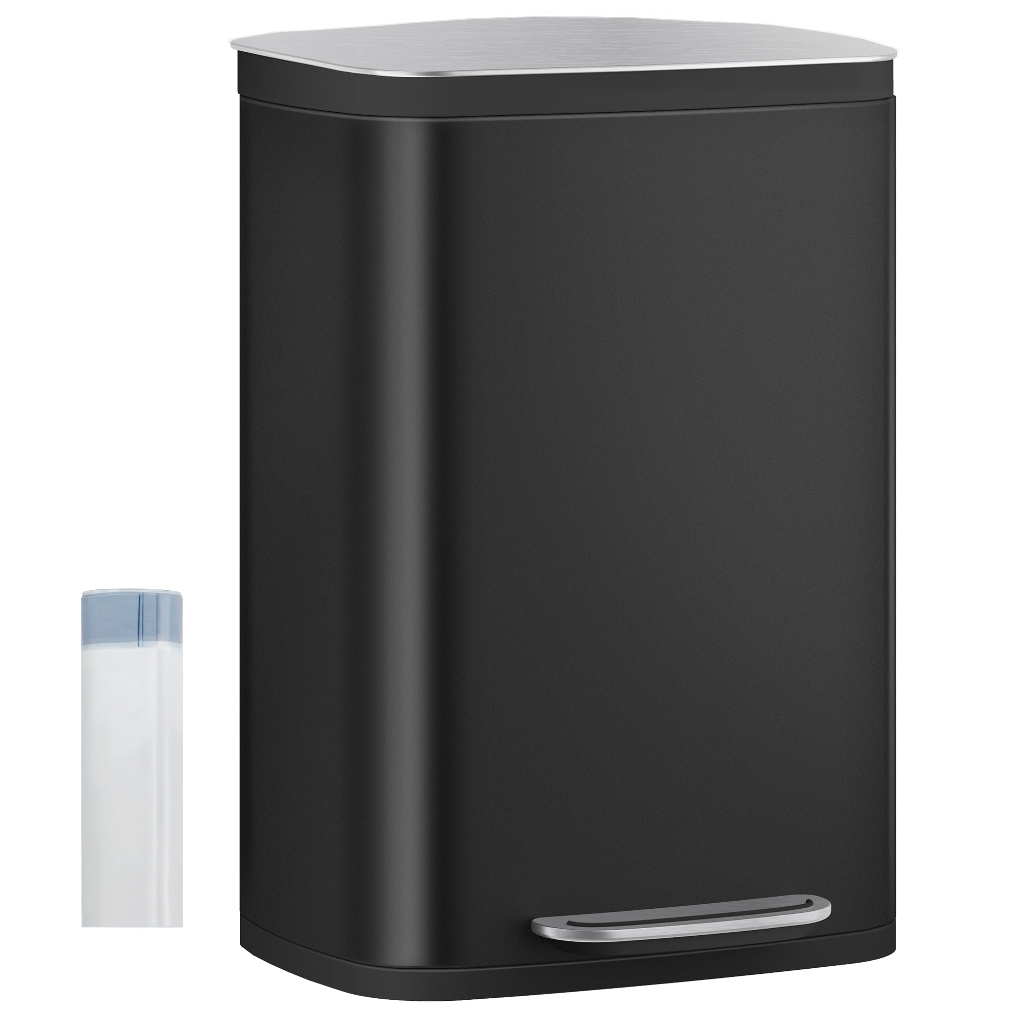 Hzuaneri 50L Trash Can, Kitchen Waste Bin with Pedal, Stainless Steel, Separate Inner Barrel, 15 Bags, Black SW15099B