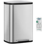 Hzuaneri 50L Kitchen Bin, Steel Pedal Bin with Soft-Close Lid, Inner Bucket, with 15 Bin Bags, Soft Close and Stay Open, Silver SW15099E