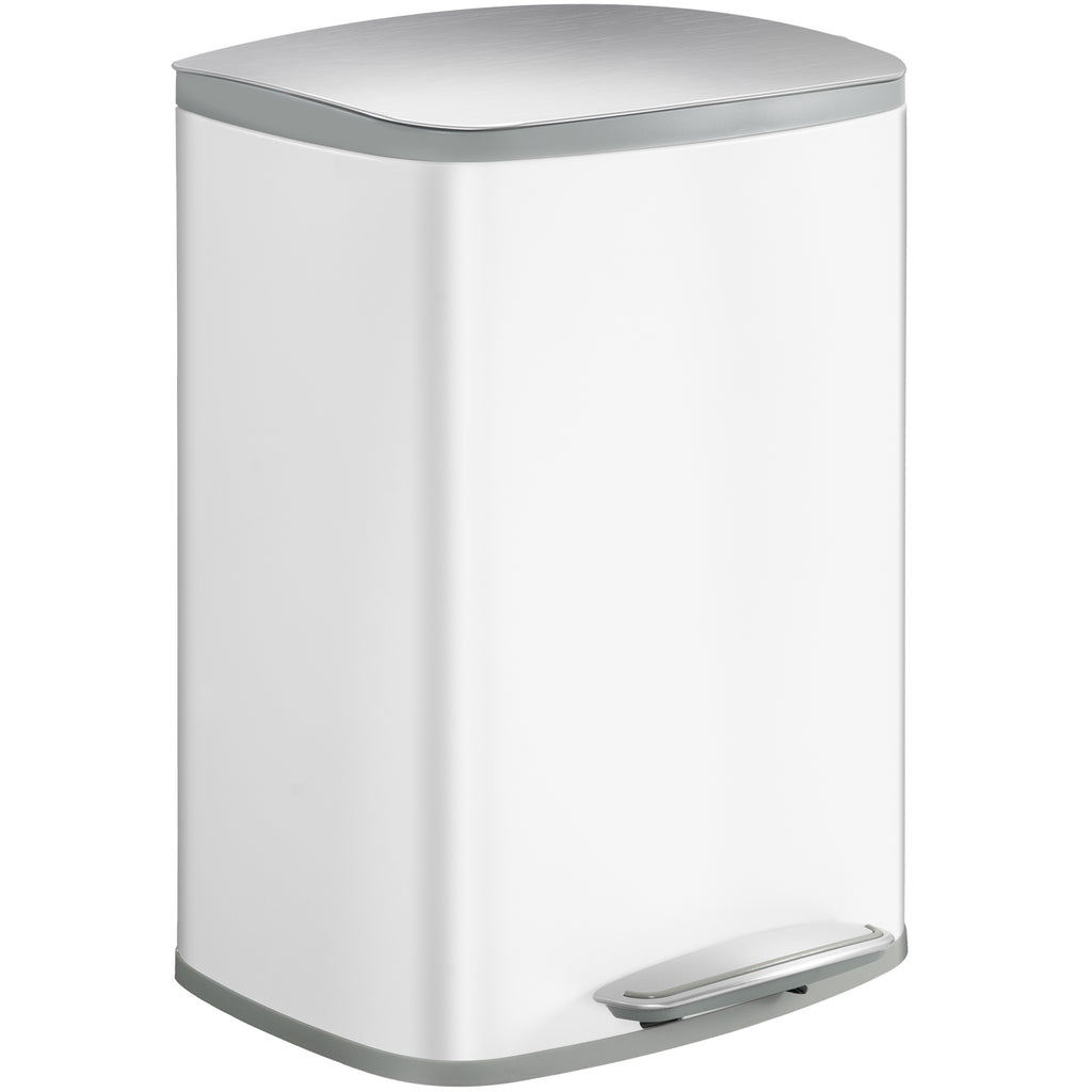 Hzuaneri Kitchen Bin 50 L, Pedal Bin with Soft-Close Lid, Stainless Steel Rubbish Bin with Handle, Removable Inner Buckets, 15 Inner Buckets, White SW15099W
