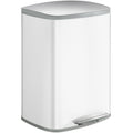 Hzuaneri Kitchen Bin 50 L, Pedal Bin with Soft-Close Lid, Stainless Steel Rubbish Bin with Handle, Removable Inner Buckets, 15 Inner Buckets, White SW15099W