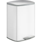 Hzuaneri Kitchen Bin 50 L, Pedal Bin with Soft-Close Lid, Stainless Steel Rubbish Bin with Handle, Removable Inner Buckets, 15 Inner Buckets, White SW15099W