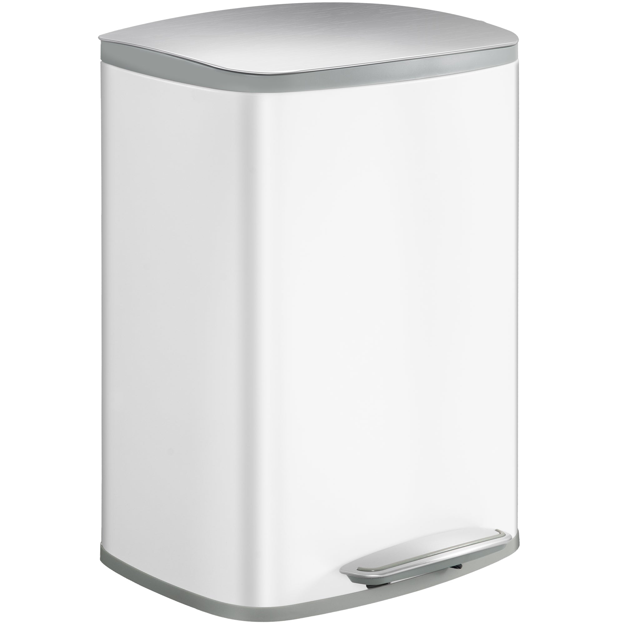 Hzuaneri Kitchen Bin 50 L, Pedal Bin with Soft-Close Lid, Stainless Steel Rubbish Bin with Handle, Removable Inner Buckets, 15 Inner Buckets, White SW15099W