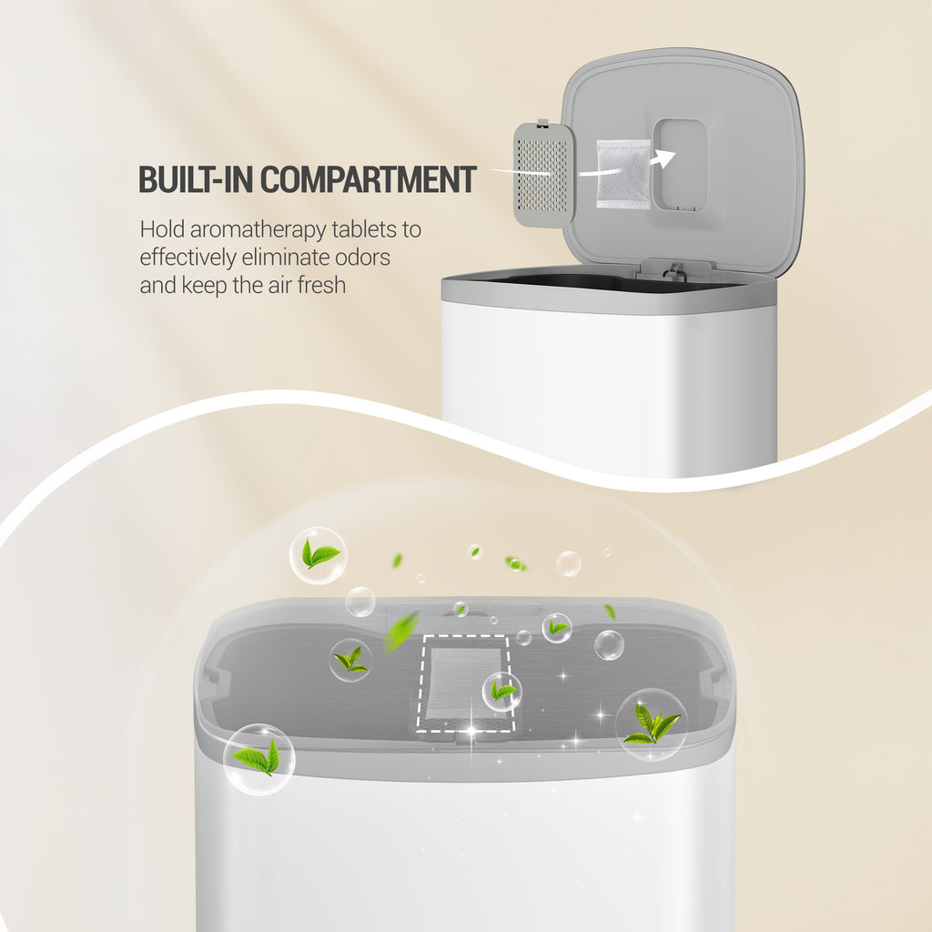 Hzuaneri Kitchen Bin 50 L, Pedal Bin with Soft-Close Lid, Stainless Steel Rubbish Bin with Handle, Removable Inner Buckets, 15 Inner Buckets, White SW15099W