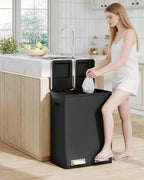 Hzuaneri Kitchen Rubbish Bin, Waste Separation System, 2 Compartments, 60 L (2 x 30 L), Stainless Steel Kitchen Rubbish Bin, Pedal Bin with Colour-Coded Pedals, Rubbish Bin, Quiet Slow Descent, Black SW23099B