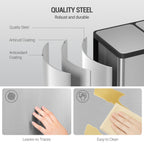 Hzuaneri Kitchen Rubbish Bin, Waste Separation System, 2 Compartments, 60 L (2 x 30 L), Stainless Steel Kitchen Rubbish Bin, Pedal Bin with Colour-Coded Pedals, Rubbish Bin, Quiet Slow Descent, Silver SW23099E