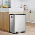 Hzuaneri Kitchen Rubbish Bin, Waste Separation System, 2 Compartments, 60 L (2 x 30 L), Stainless Steel Kitchen Rubbish Bin, Pedal Bin with Colour-Coded Pedals, Rubbish Bin, Quiet Slow Descent, Silver SW23099E